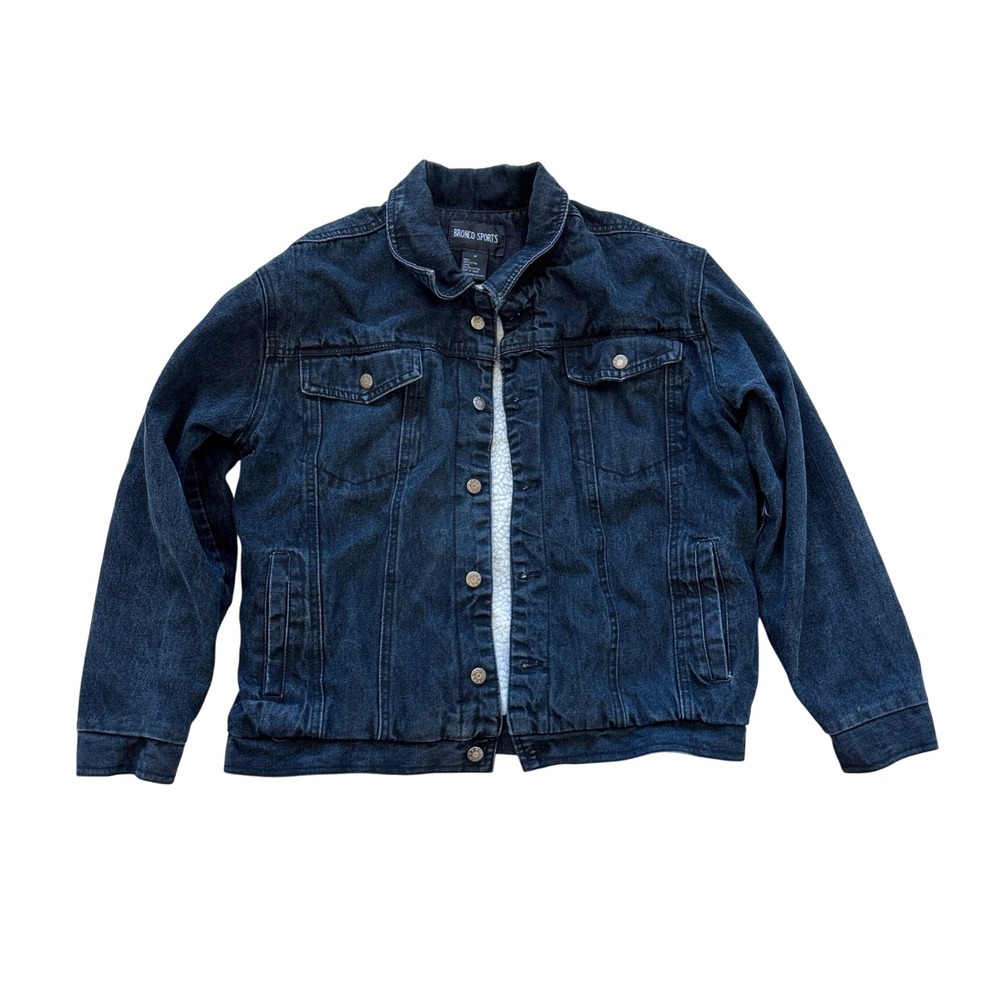 VTG!‎ Bronco Sports Mens Denim Trucker Jacket Sherpa Lined Black Jean Coat M